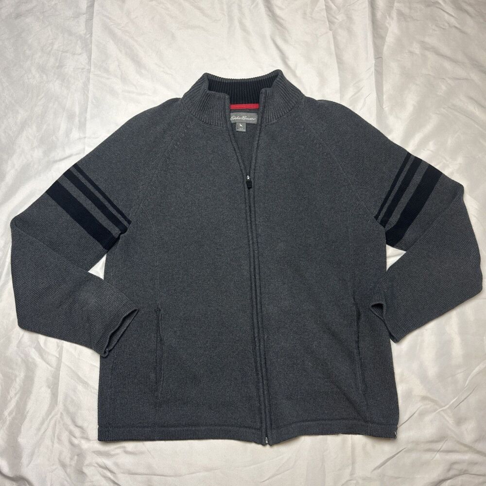 Eddie Bauer Full Zip Fleece Large Mens Gray